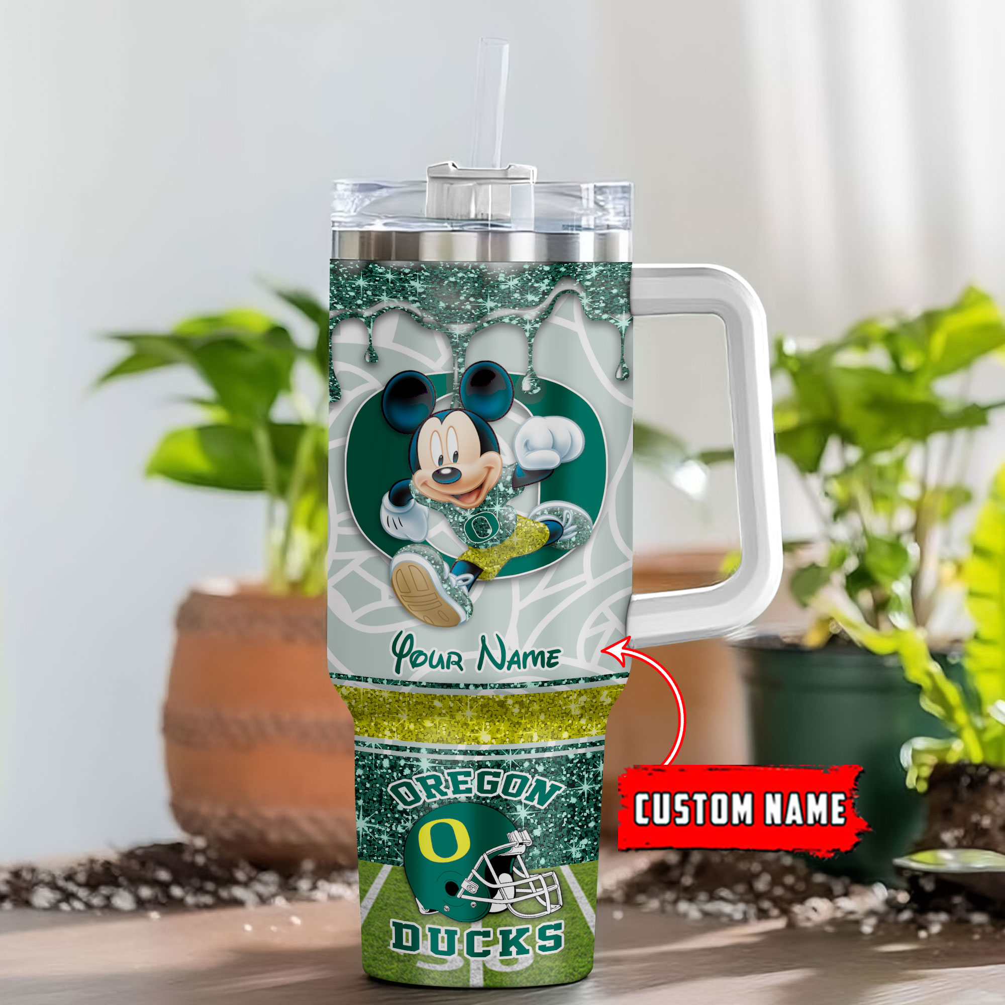 Oregon Ducks NCAA Mickey Mouse Glitter Custom Stanley Cup 40 oz 30 oz Tumbler With HandleTVC230125