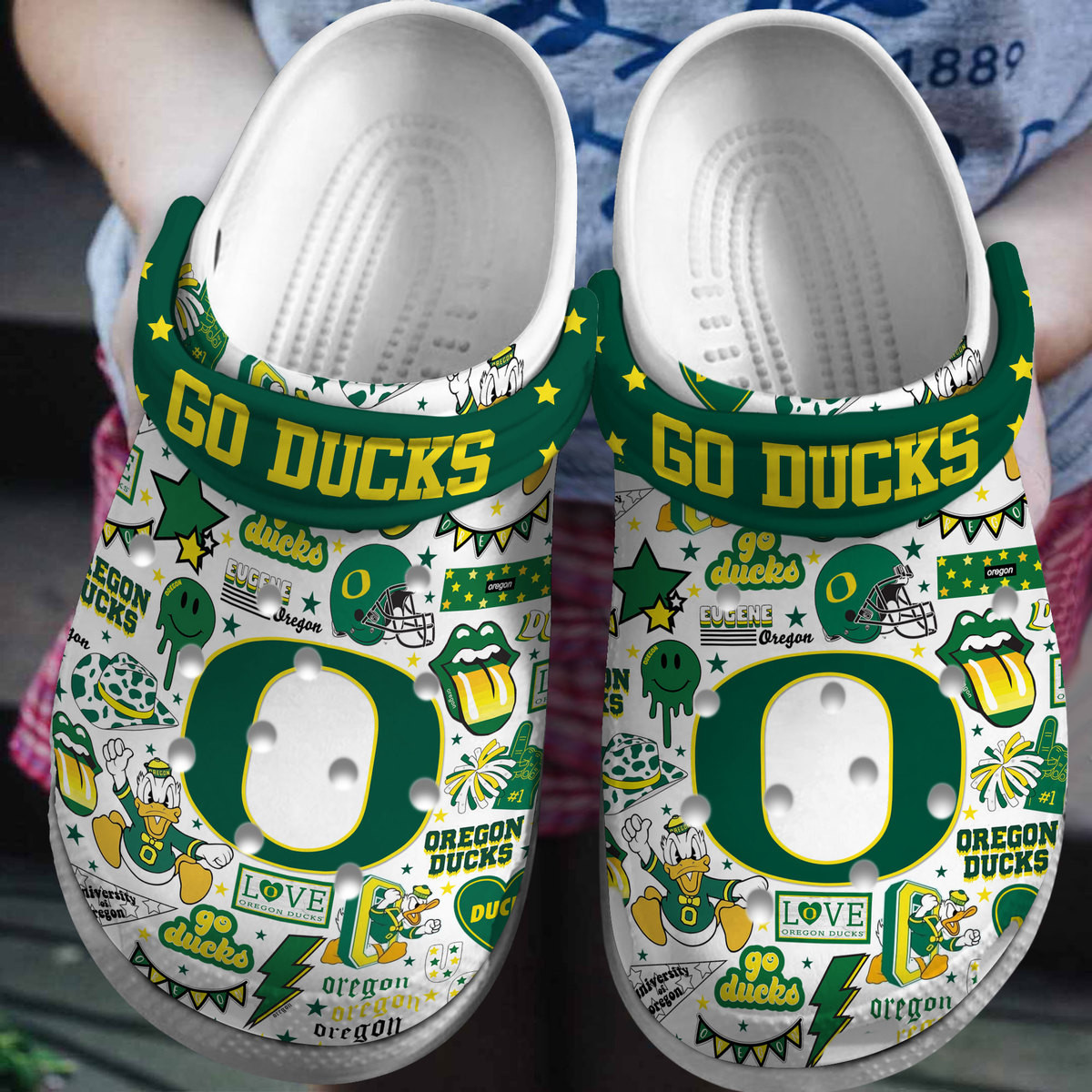 Oregon Ducks NCAA Sport Crocs Crocband Clogs Shoes Comfortable For Men Women and Kids