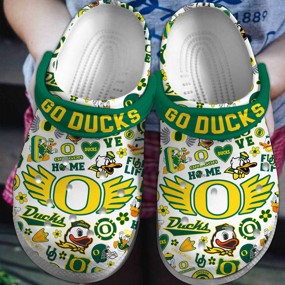 Oregon Ducks NCAA Sport Crocs Crocband Clogs Shoes Comfortable For Men Women and Kids