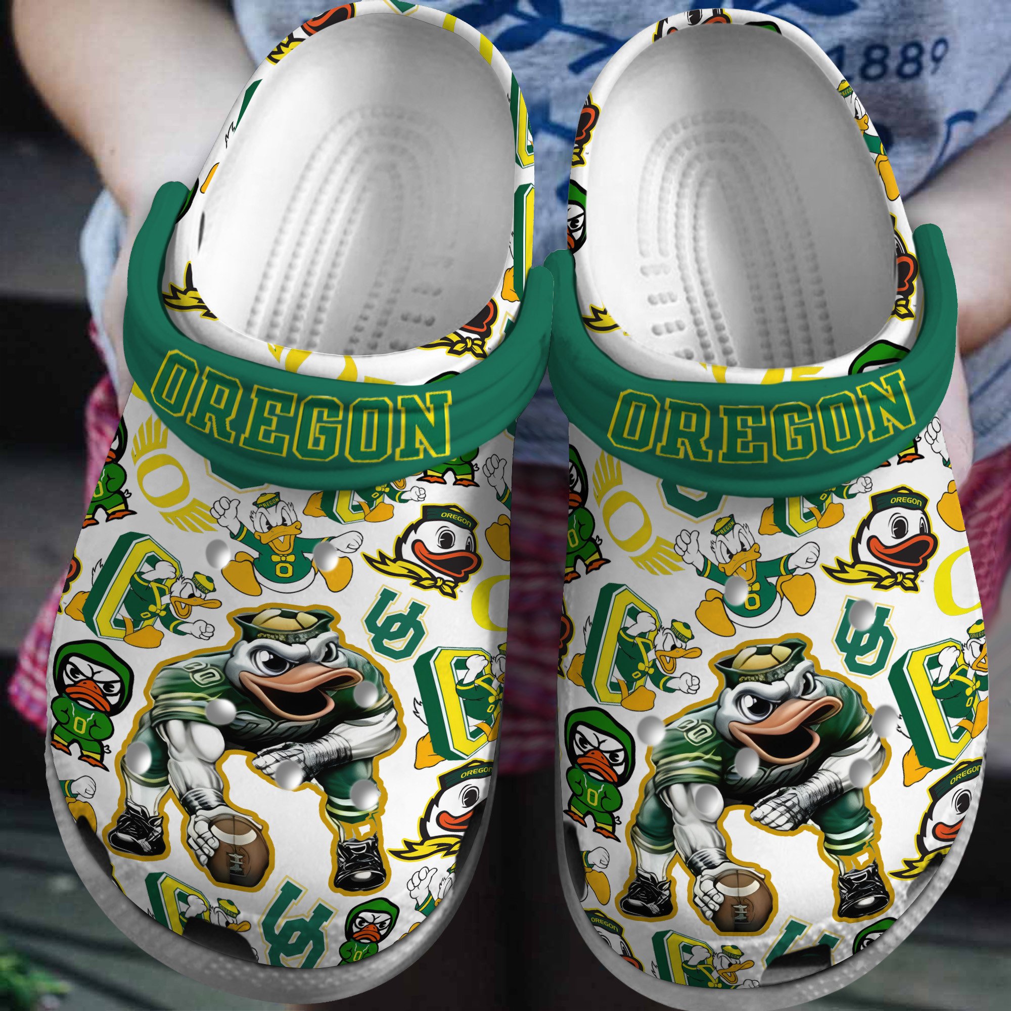 Oregon Ducks NCAA Sport Crocs Crocband Clogs Shoes Comfortable For Men Women and Kids