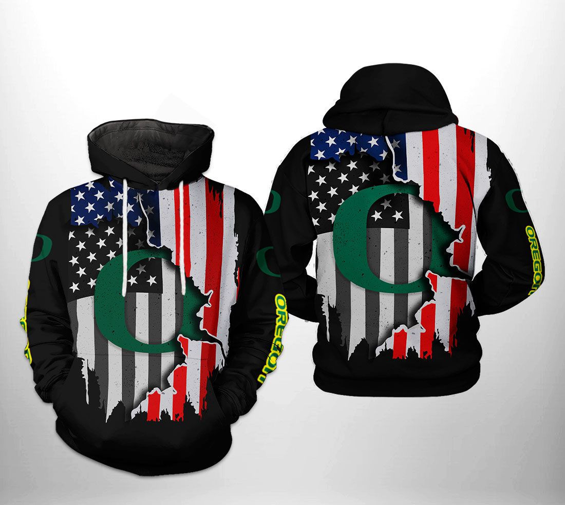 Oregon Ducks NCAA US Flag 3D All Over Print Hoodie, Zip Hoodie