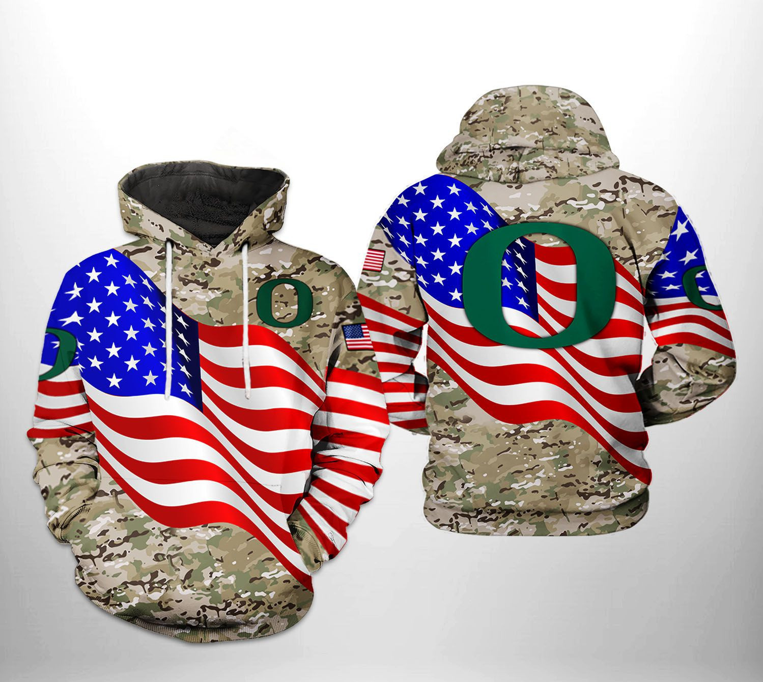 Oregon Ducks NCAA US Flag Camo Veteran 3D All Over Print Hoodie, Zip Hoodie