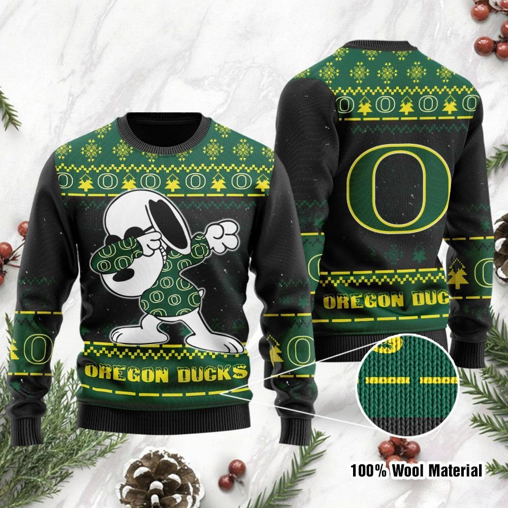 Oregon Ducks Snoopy Dabbing Holiday Party Ugly Christmas Sweater Adult 3D Funny Matching for family