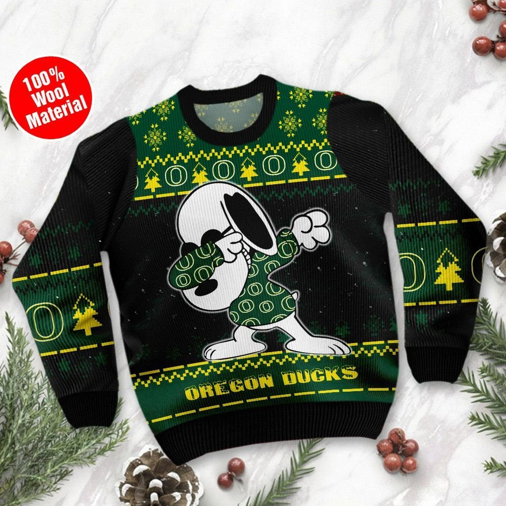 Oregon Ducks Snoopy Dabbing Ugly Christmas Sweater Adult 3D Funny Matching for family - Image 2