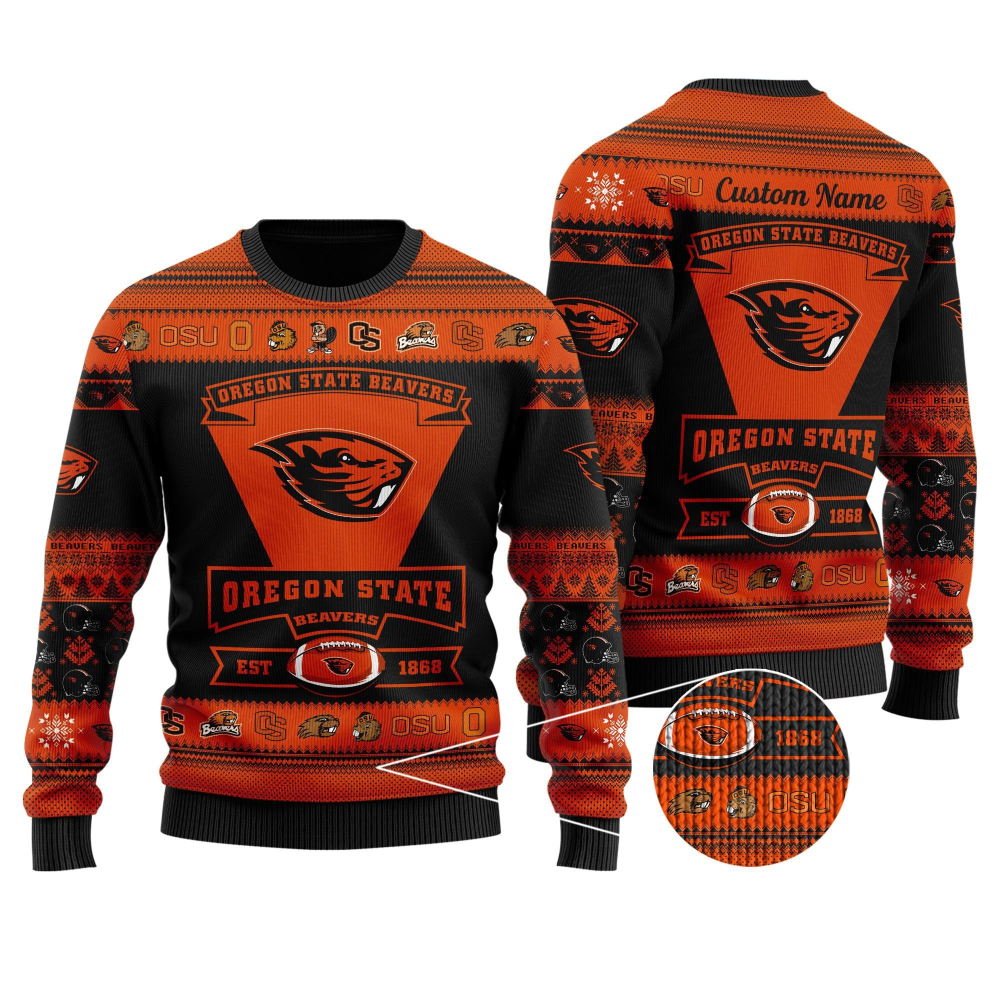 Oregon State Beavers Football Team Logo Personalized Ugly Christmas Sweater Adult 3D Funny Matching for family