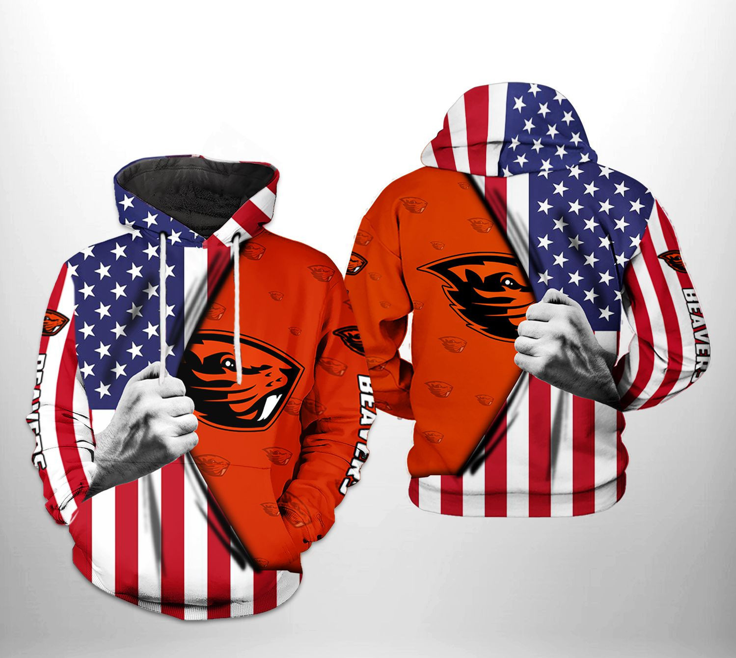 Oregon State Beavers NCAA US Flag 3D All Over Print Hoodie, Zip Hoodie