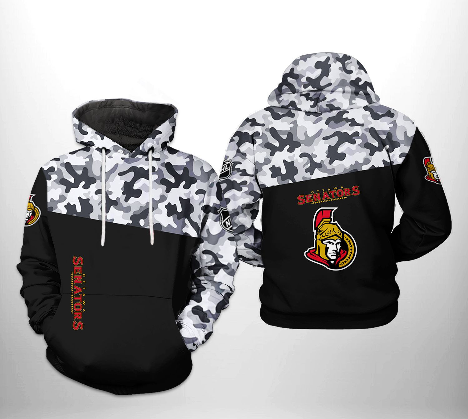 Ottawa Senators NHL Camo Veteran 3D All Over Print Hoodie, Zip Hoodie