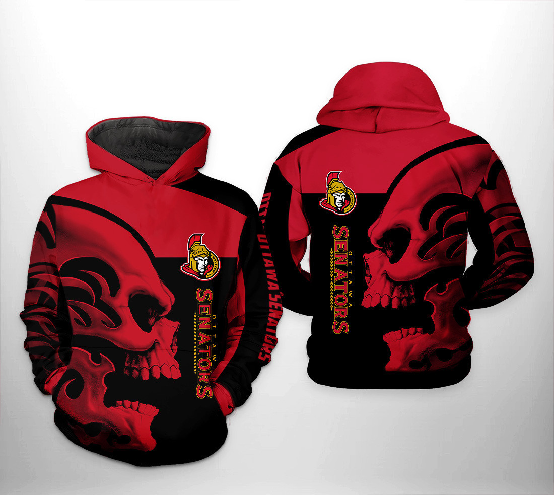 Ottawa Senators NHL Skull 3D All Over Print Hoodie, Zip Hoodie