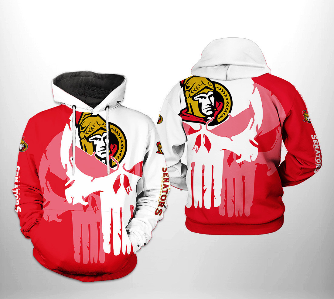 Ottawa Senators NHL Team Skull 3D All Over Print Hoodie, Zip Hoodie