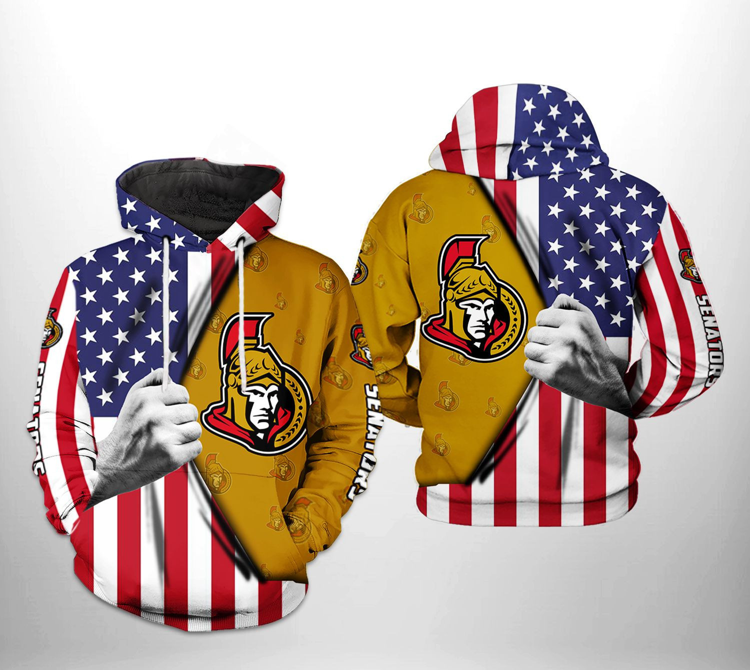 Ottawa Senators NHL US FLag 3D All Over Print Hoodie, Zip Hoodie