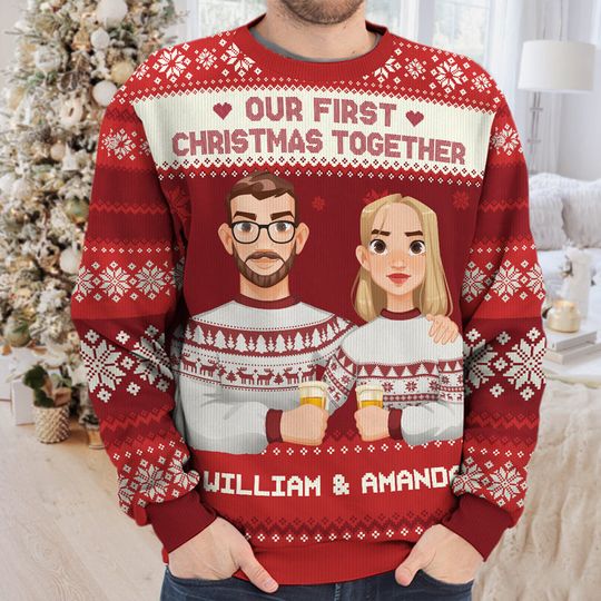 Our First Christmas Together - Couple Personalized Ugly Sweatshirt - Christmas Gift For Husband Wife, Anniversary - Image 6