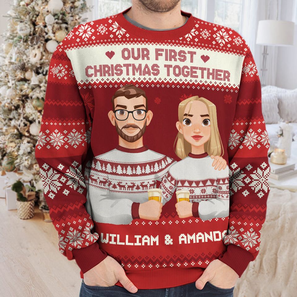 Our First Christmas Together - Couple Personalized Ugly Sweatshirt - Christmas Gift For Husband Wife, Anniversary - Image 3