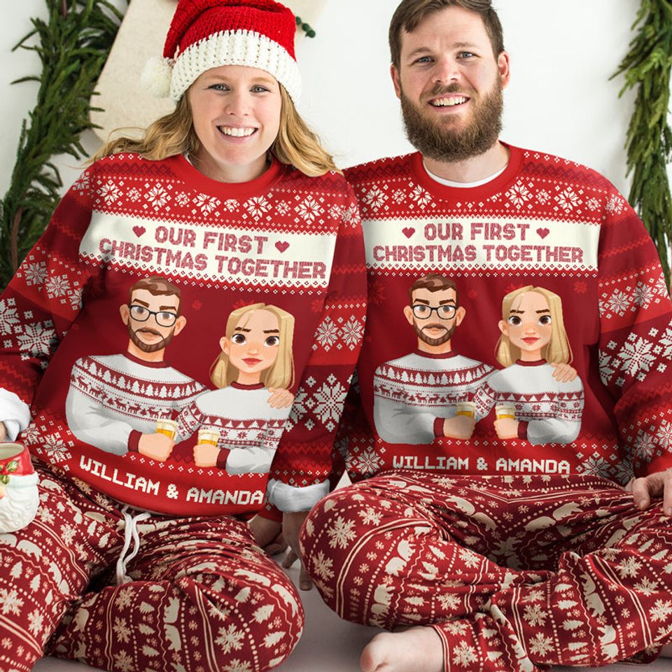 Our First Christmas Together - Couple Personalized Ugly Sweatshirt - Christmas Gift For Husband Wife, Anniversary - Image 2