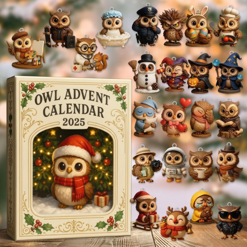 Owl Advent Calendar 2025, 24-Day Christmas Countdown, Cute Winter Holiday Gift for Owl Lovers and Families