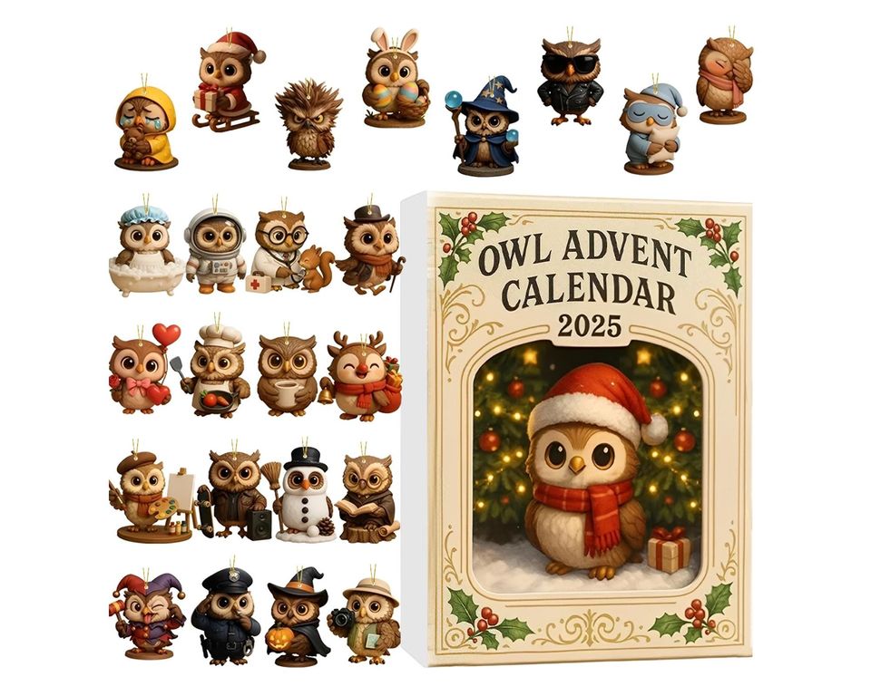 Owl Advent Calendar 2025, 24 Day Owl Figurines : Vintage Christmas Ornament Countdown
