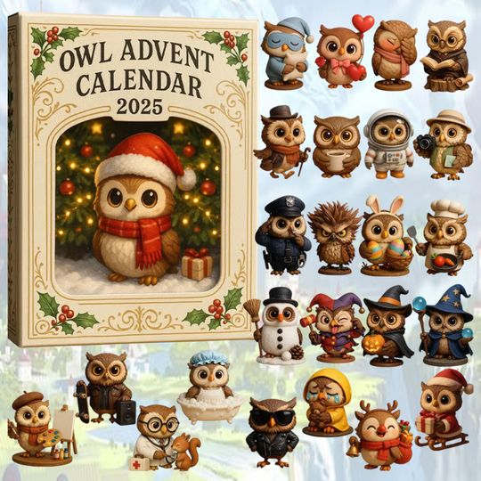 Owl Advent Calendar 2025 - 24 Days Christmas Countdown Calendar with 24 Mini Owl Ornaments, 2D Acrylic Owls Decor, Gift for Bird Lovers - Image 7