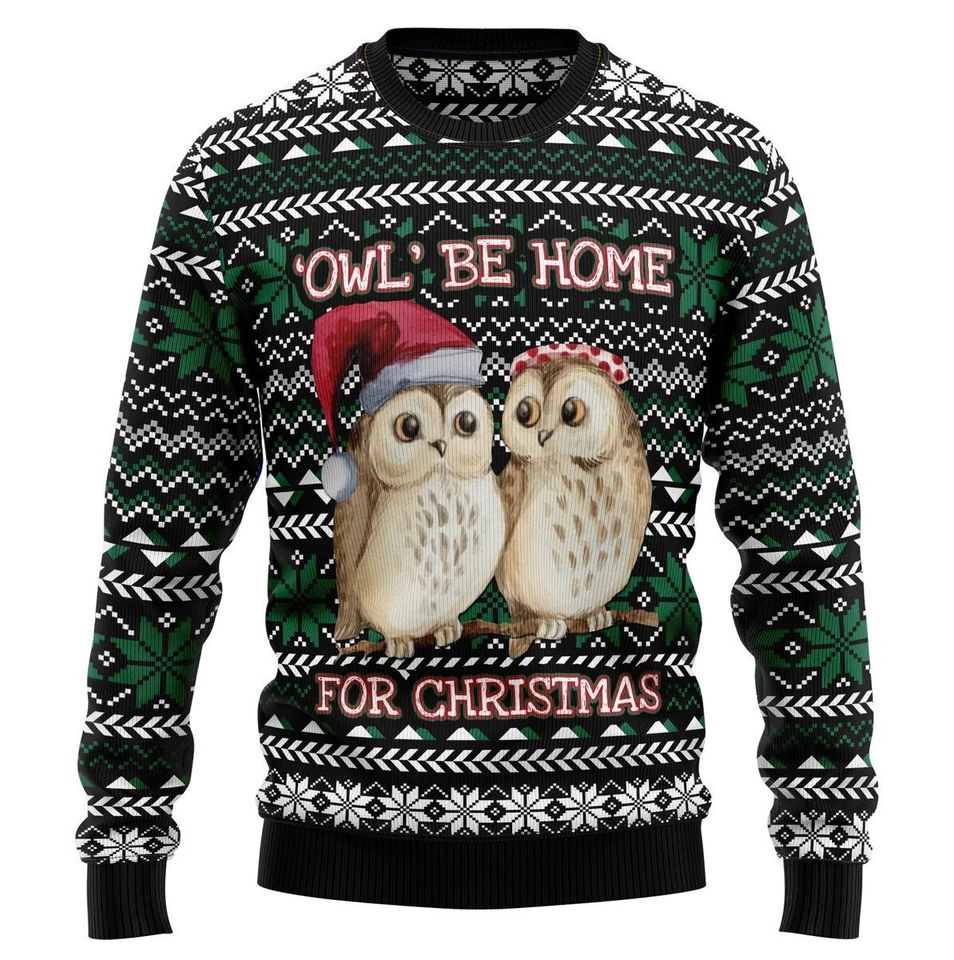 Owl Be Home For Christmas Ugly Knitted Christmas Sweater