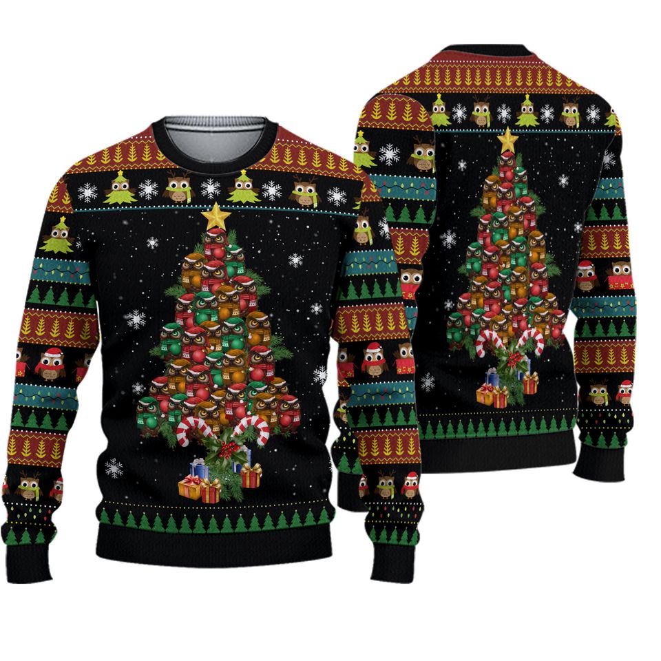 Owl Christmas Tree Ugly Christmas Sweater