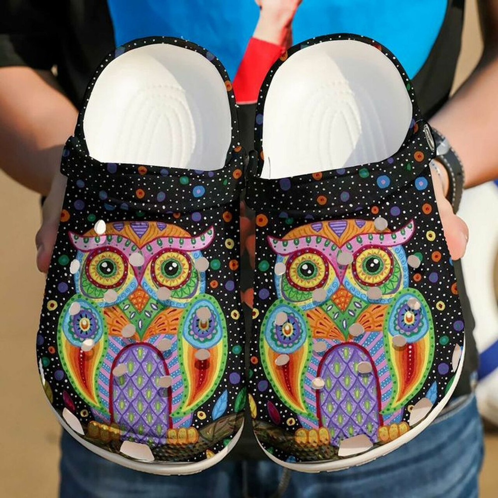 Owl Colorful Bling Bling 102 Gift For Lover Rubber clog Shoes Comfy Footwear
