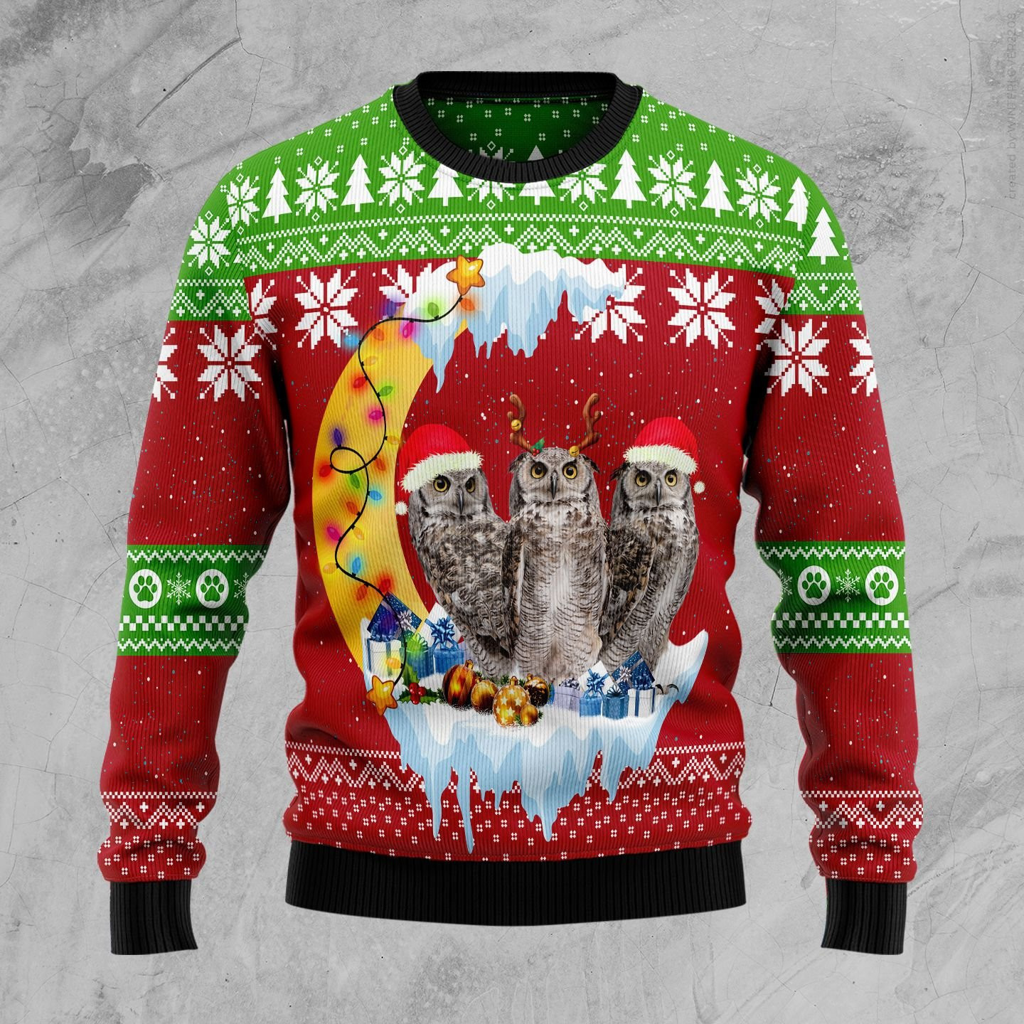Owl Love Moon Xmas Ugly Christmas Sweater Adult 3D Funny Matching for family