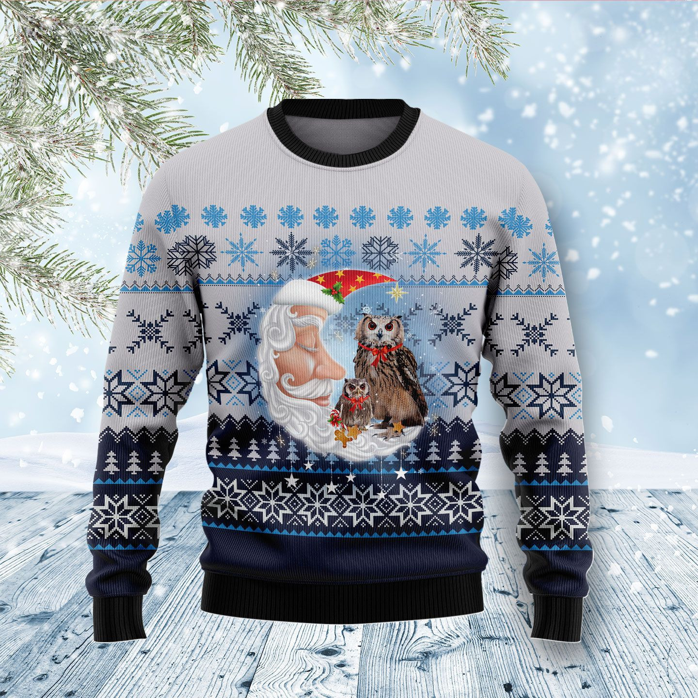 Owl Love Santa Moon Ugly Christmas Sweater Adult 3D Funny Matching for family