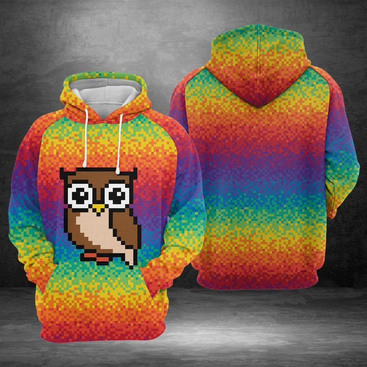 Owl Pixel 3D All Over Print Hoodie, Zip Hoodie