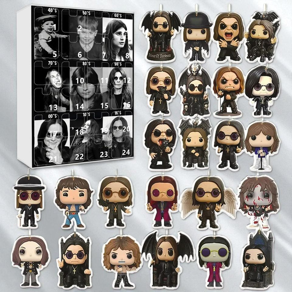 Oz Osbourne Motorcycle Bell Advent Calendar 2025  Ozzy On A Tree Music Fans Acrylic Ornament Christmas Countdown 24 Days Set