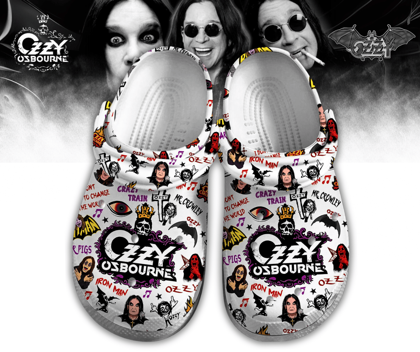Ozzy Osbourne Music Crocs Crocband Clogs Shoes Comfortable For Men Women and Kids