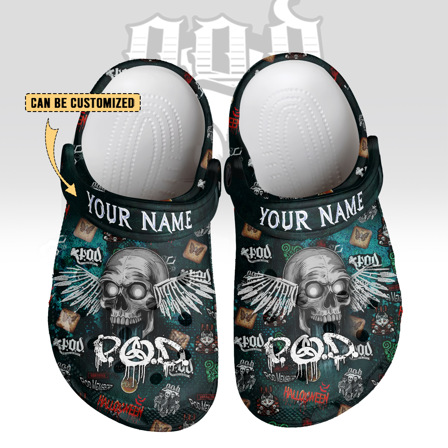 P.O.D Band x Halloween Crocs Crocband Clogs Shoes Comfortable For Men Women and Kids