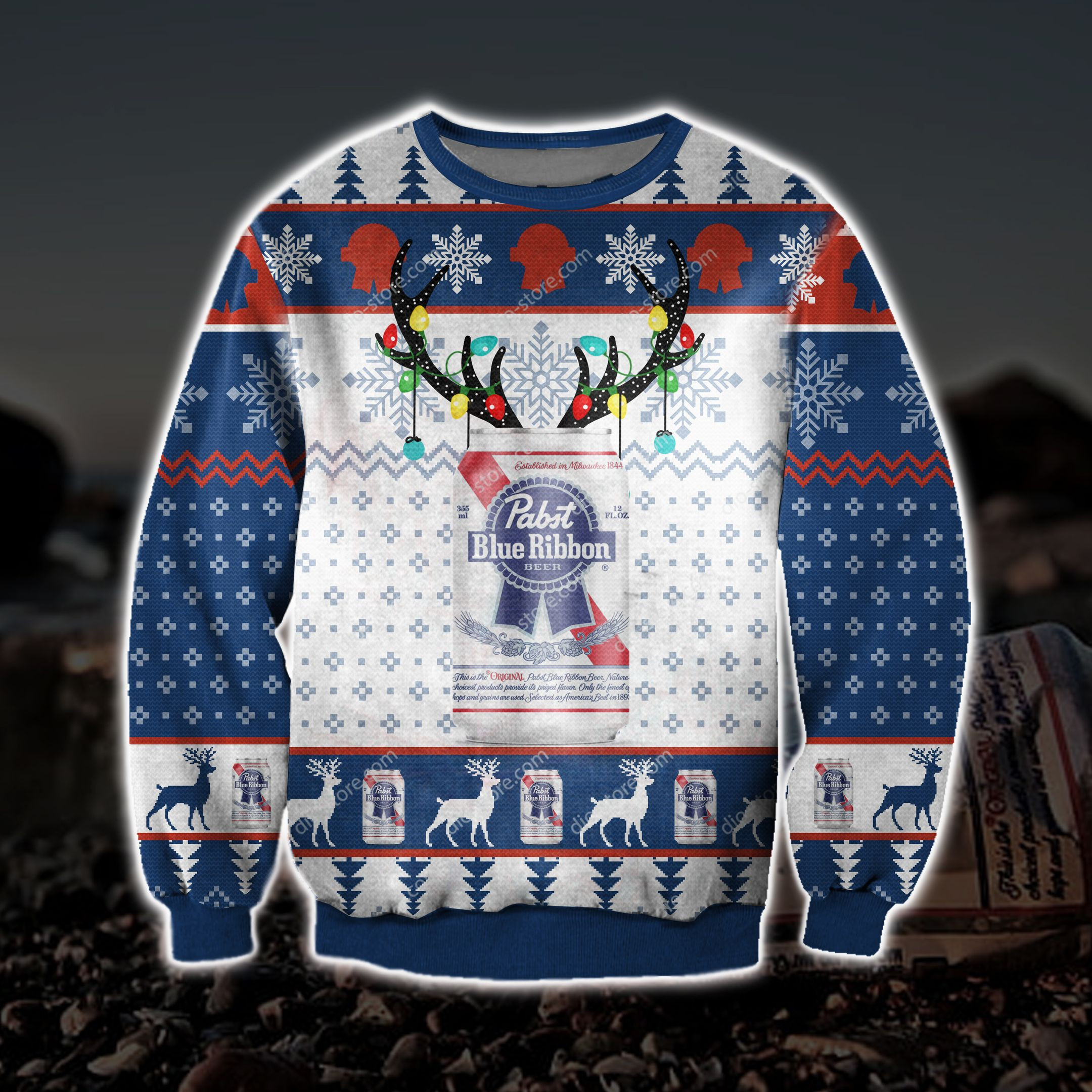 Pabst Blue Ribbon Beer 3D All Over Print Ugly Christmas Sweater Adult 3D Funny Matching for family