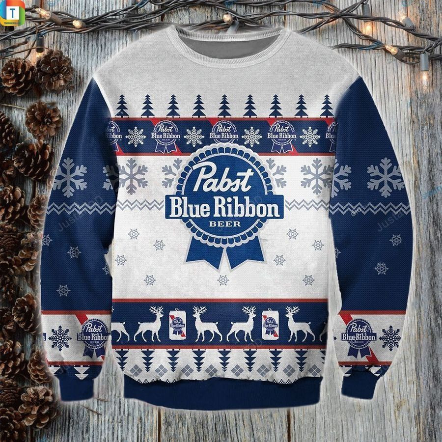 Pabst Blue Ribbon Beer Ugly Christmas Sweater Adult 3D Funny Matching for family