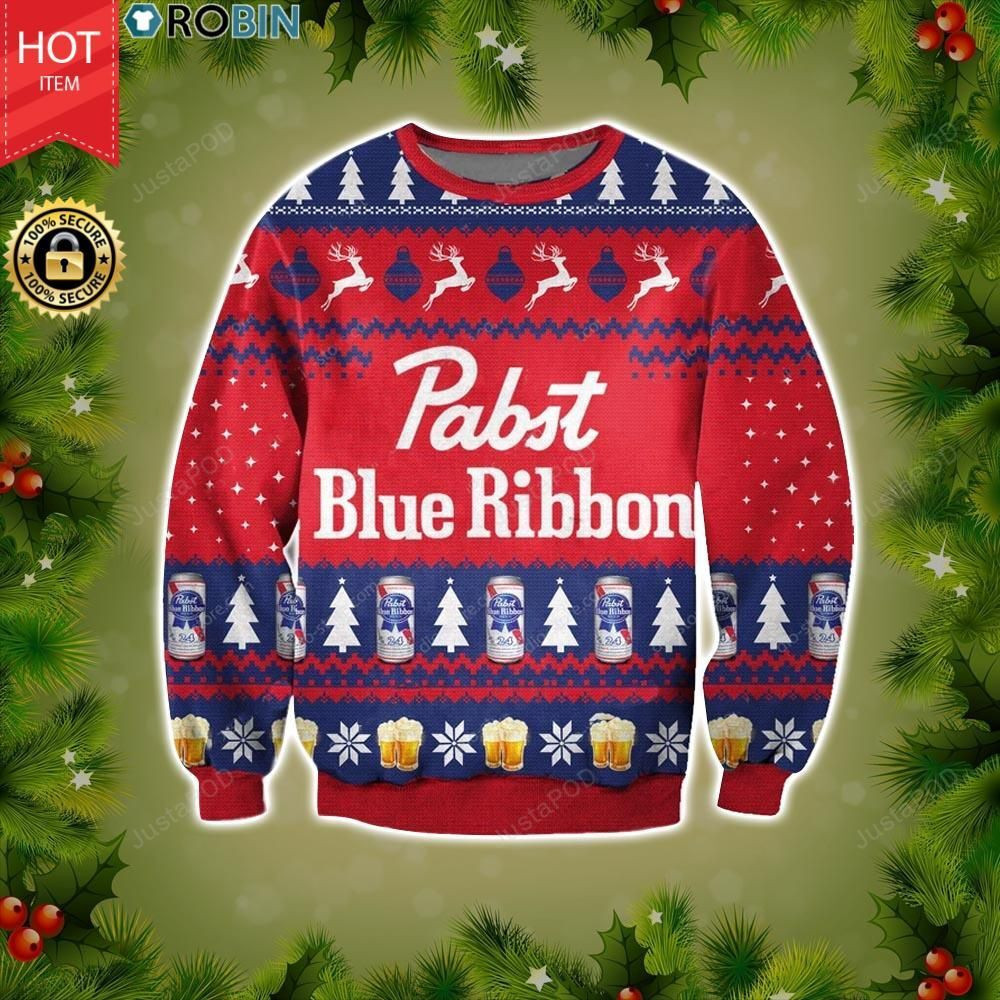 Pabst Blue Ribbon Beer Ugly Christmas Sweater Adult 3D Funny Matching for family