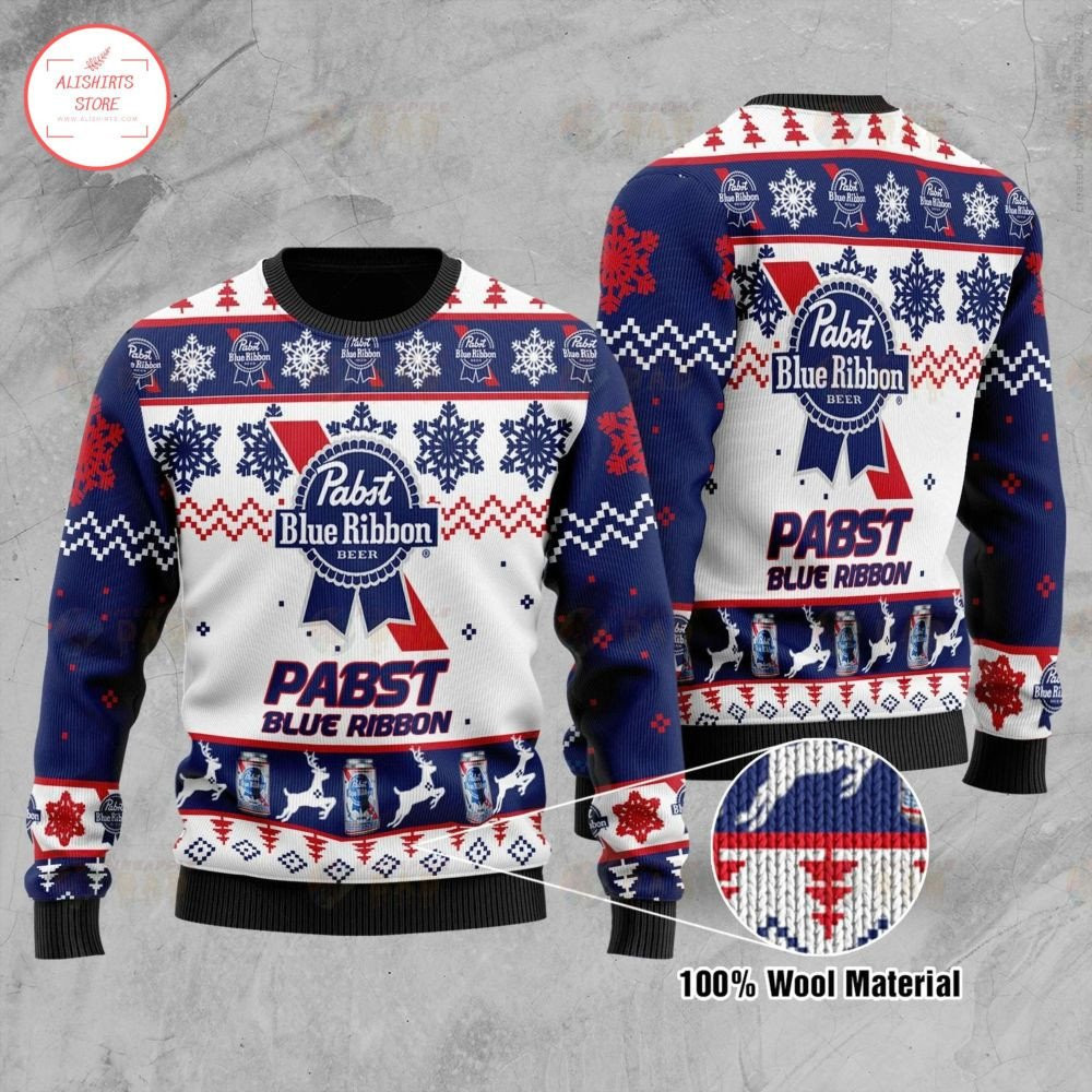 Pabst Blue Ribbon Beer Ugly Christmas Sweater Adult 3D Funny Matching for family