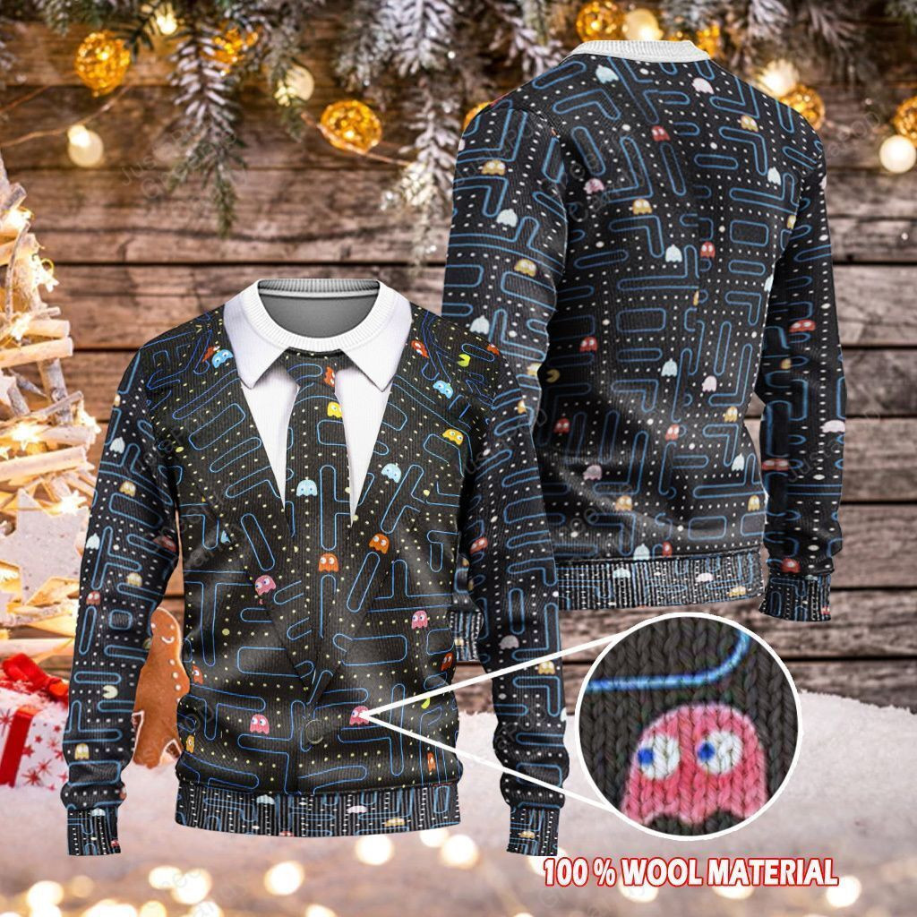 Pac-Man Character For Game Lover Ugly Christmas Sweater Adult 3D Funny Matching for family