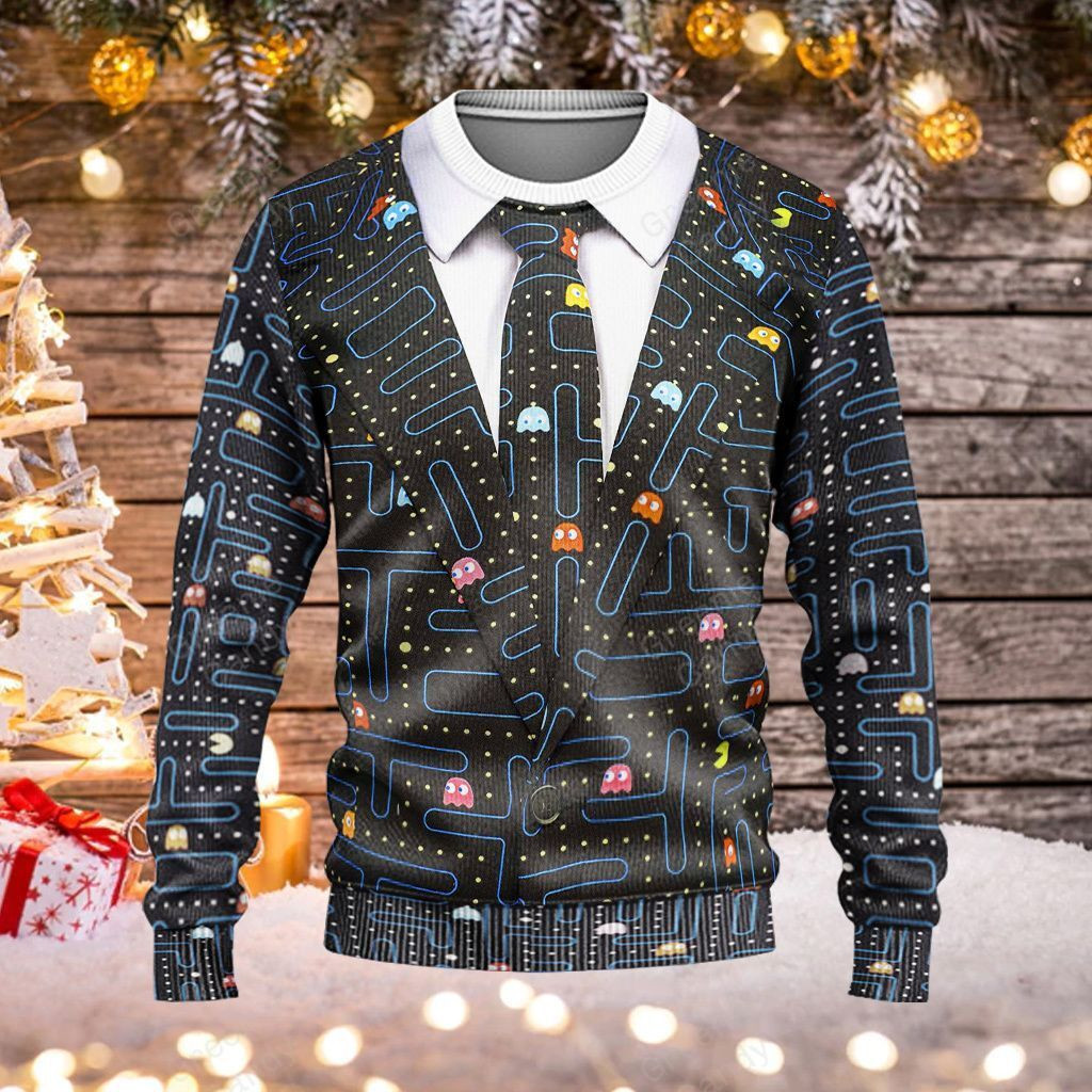 Pac-Man Character For Game Lover Ugly Christmas Sweater Adult 3D Funny Matching for family - Image 3