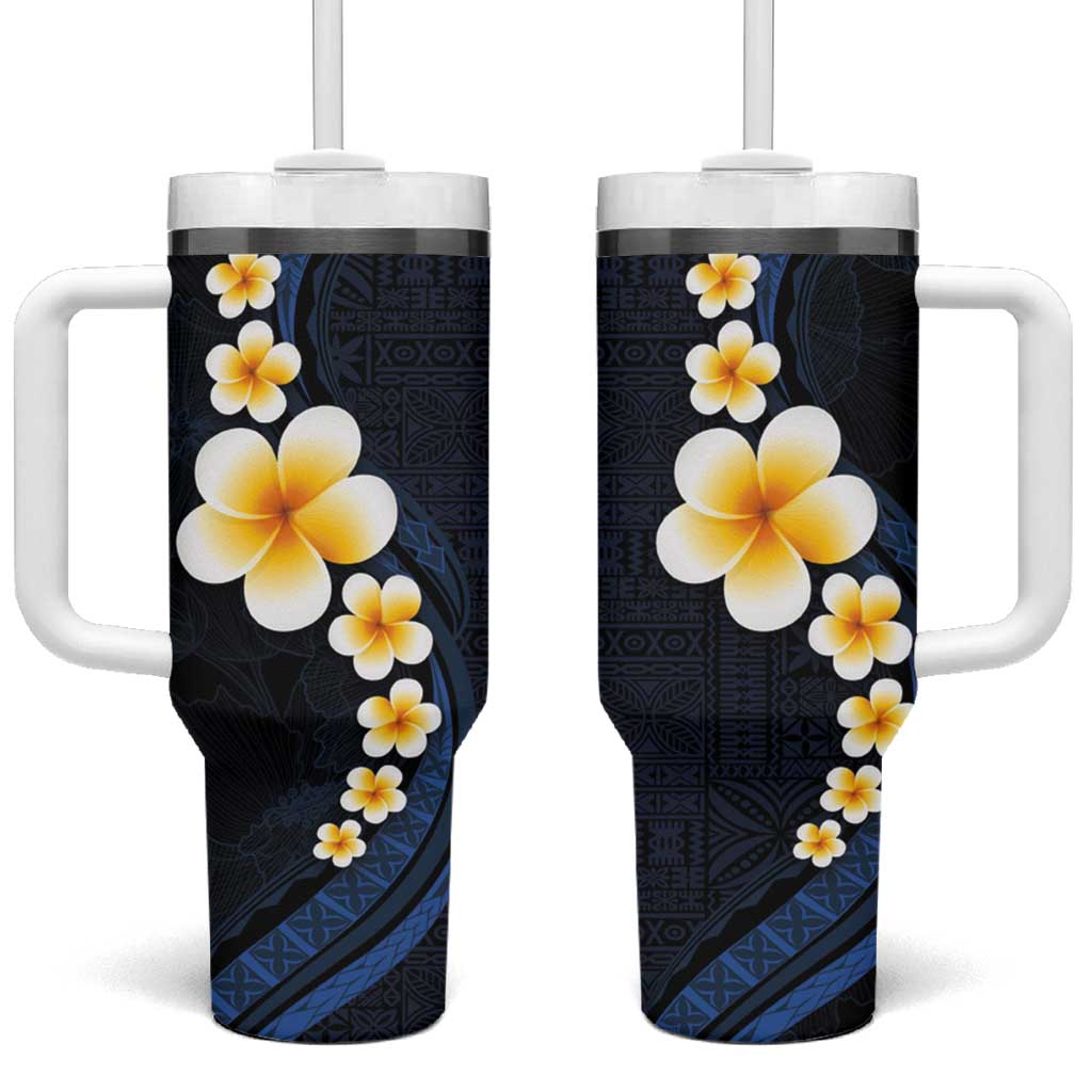 Pacific Hibiscus and Plumeria with Tapa Dark Blue Color Custom Stanley Cup 40 oz 30 oz Tumbler With HandleTVC2301364