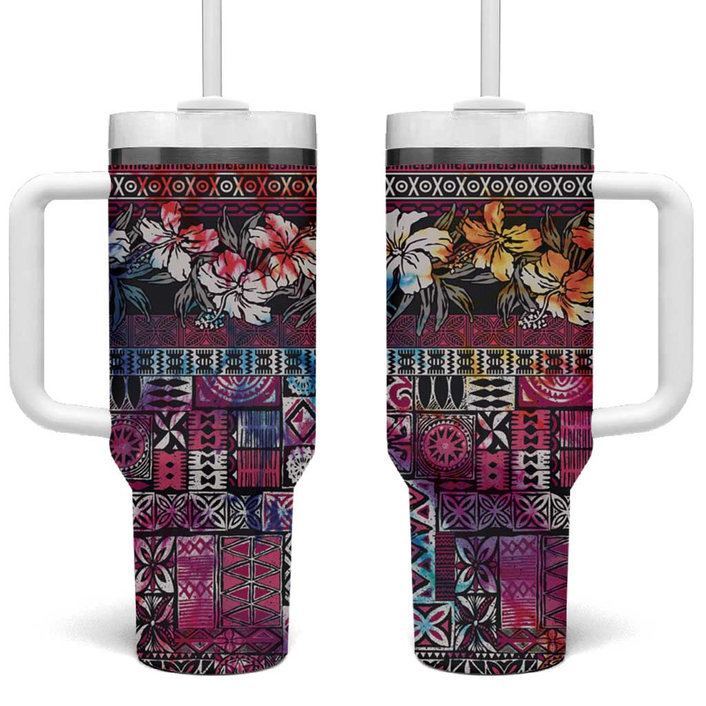 Pacific Hibiscus Tapa Tribal Vintage Pink Motif Custom Stanley Cup 40 oz 30 oz Tumbler With HandleTVC2301388