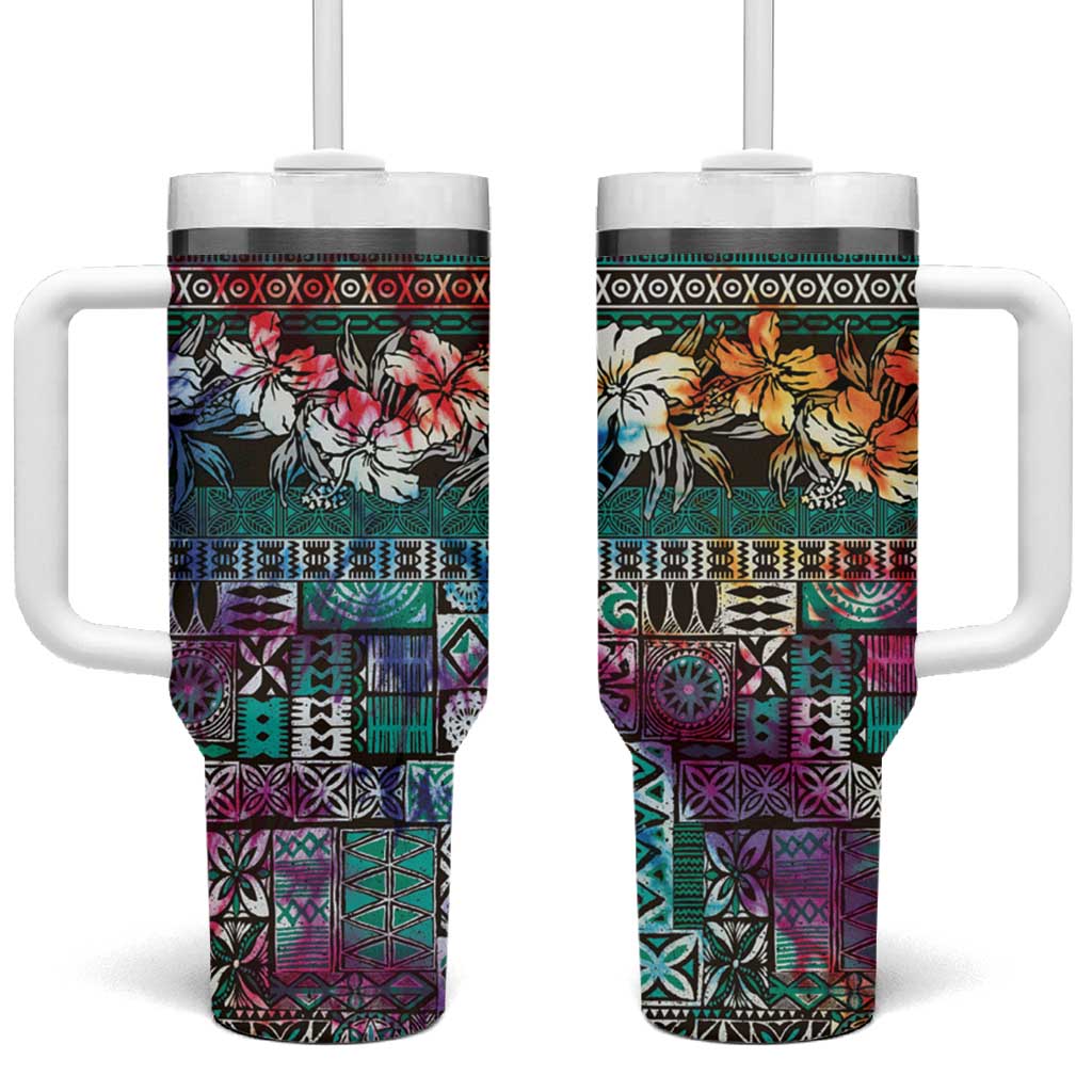 Pacific Hibiscus Tapa Tribal Vintage Turquoise Motif Custom Stanley Cup 40 oz 30 oz Tumbler With HandleTVC2301392