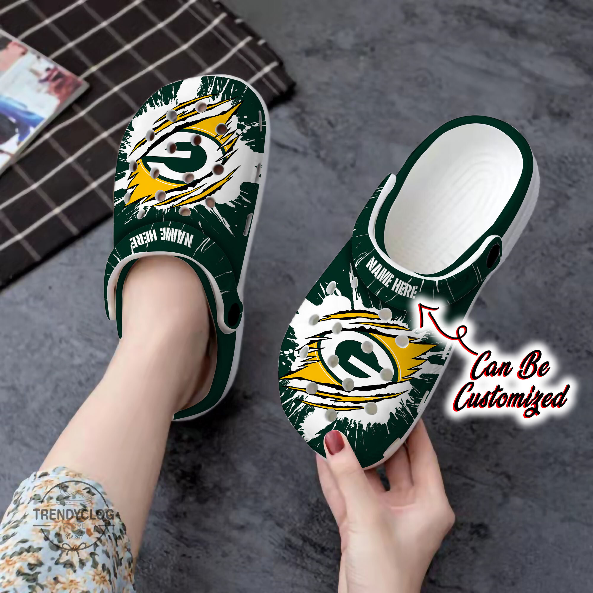 Packers Personalized GPackers Football Ripped Claw Clog Shoes
