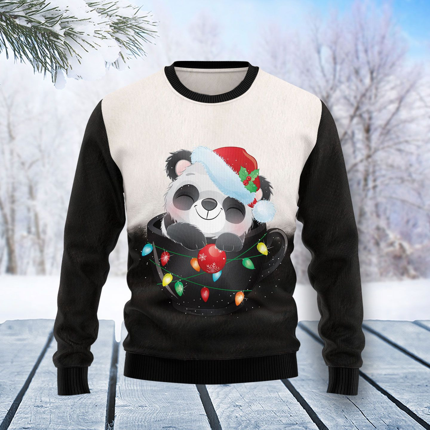 Panda Cup Ugly Christmas Sweater Adult 3D Funny Matching for family