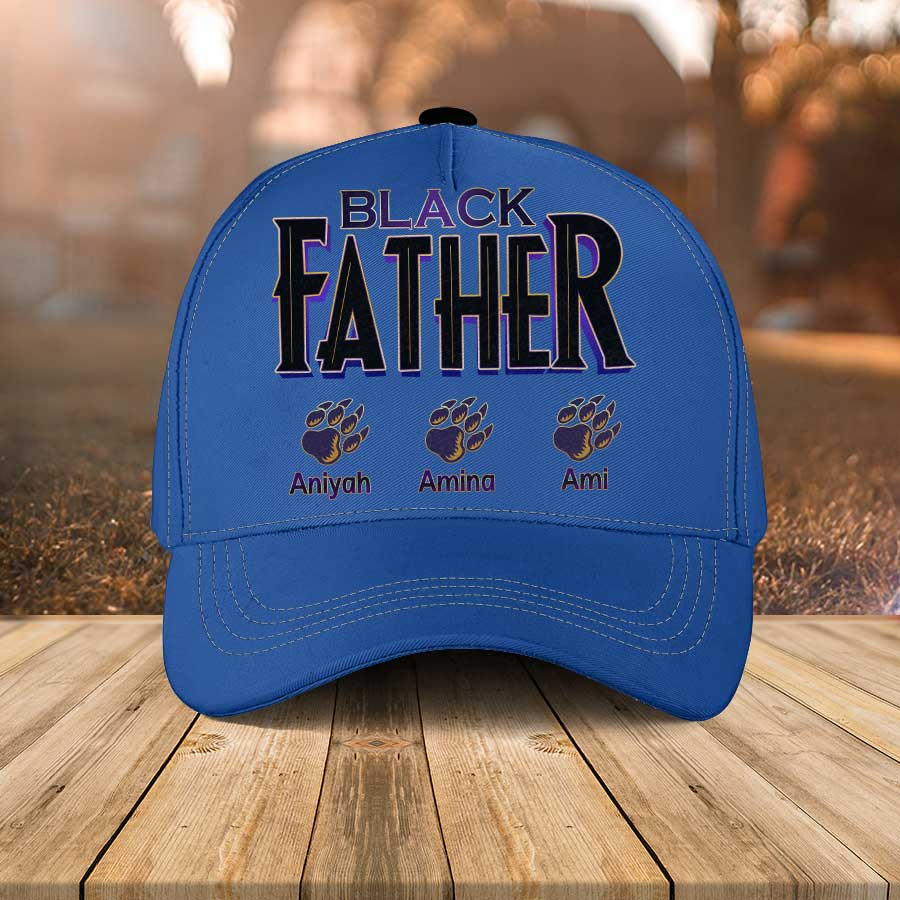 Panther Black Father Personalized Father's Day Hat, Father with Kid Names Classic Cap Trucker Hats Custom Hats Gifts For Men & Women