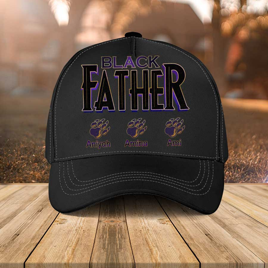 Panther Black Father Personalized Father's Day Hat, Father with Kid Names Classic Cap Trucker Hats Custom Hats Gifts For Men & Women