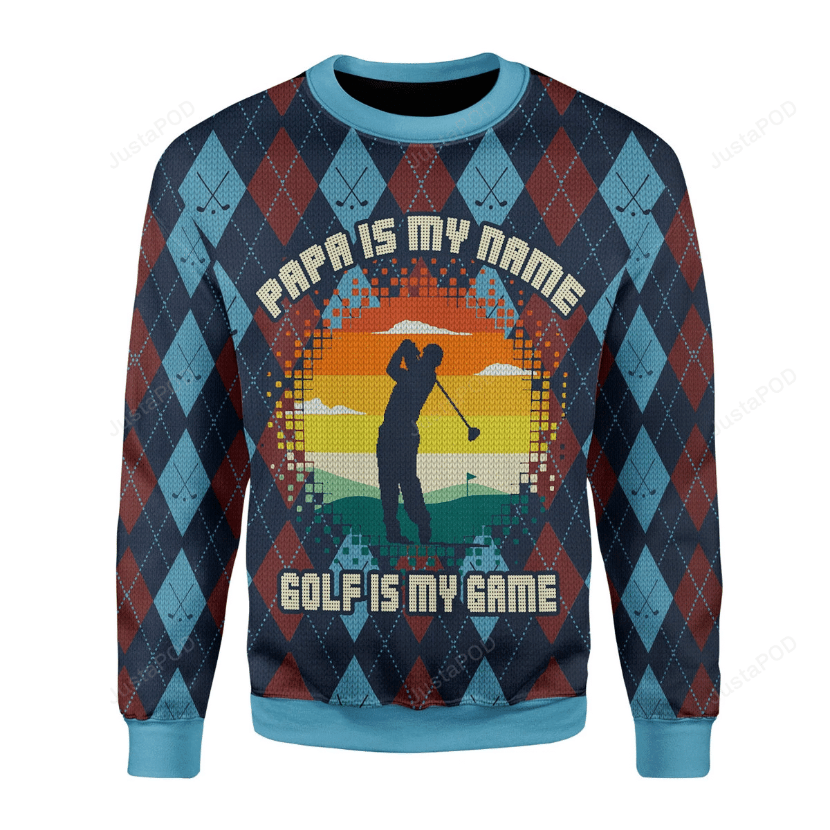 Papa Is My Name Golf Is My Game Ugly Christmas Sweater Adult 3D Funny Matching for family
