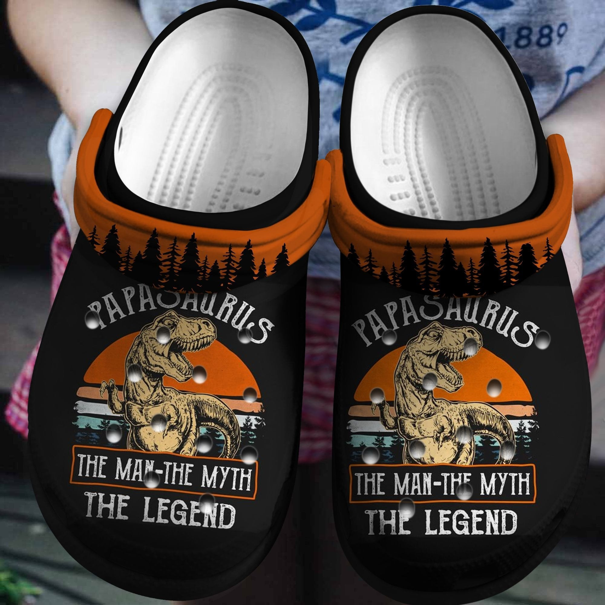 Papasaurus The Myth The Legend Funny Shoes Clogs Birthday Gift For Men Boys