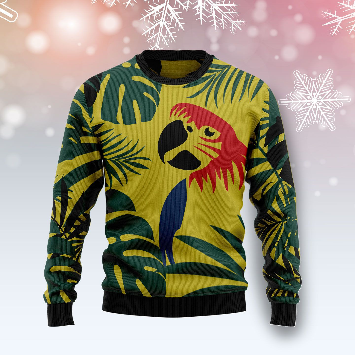 Parrot Tropical Leaf Ugly Christmas Sweater Adult 3D Funny Matching for family