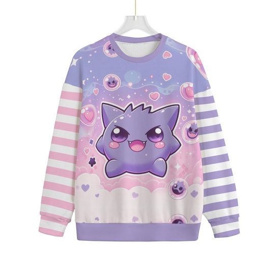 Pastel Gengar Kawaii Cute Splatter card Gaming Inspired Design Cute Sweatshirt - Image 6