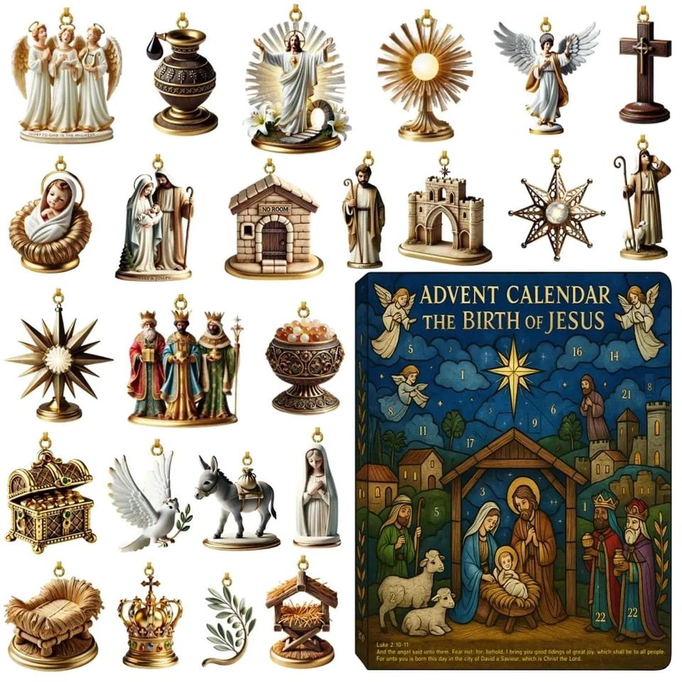 Path to Bethlehem Advent Calendar 2025, 24 Day Nativity Scene Figurines : Vintage Christmas Ornament Countdown
