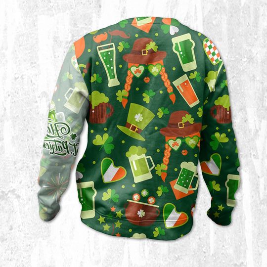 Patrick Pattern Sweatshirt, Distressed Custom Irish T-shirt 3D ,Vintage Shamrock Gr 3D Shirt - Image 8