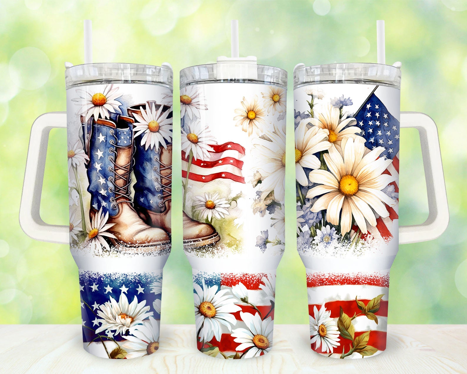 Patriotic American Boots and Daisies Custom Stanley Cup 40 oz 30 oz Tumbler With HandleTVC2301857