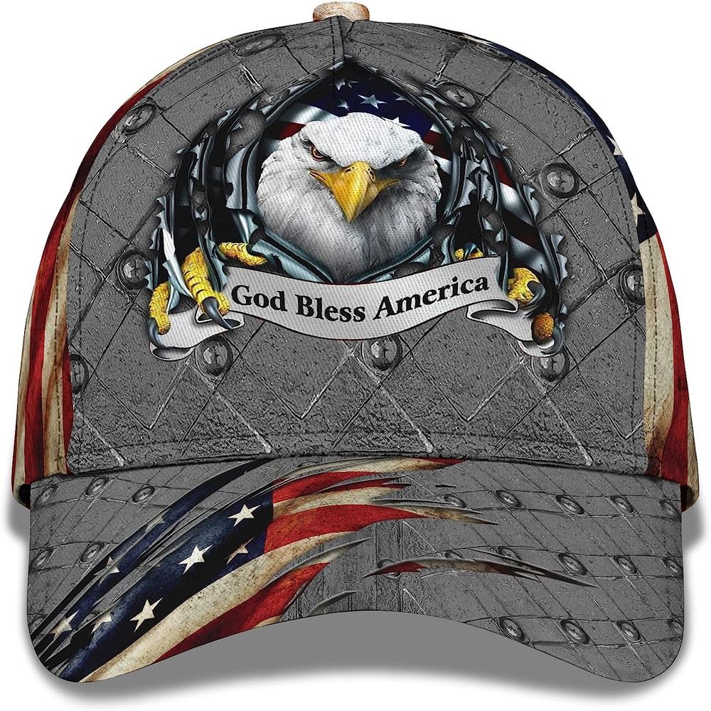 Patriotic Bald Eagle God Bless America Baseball Cap, Christian, Jesus Hat Trucker Hats Custom Hats Gifts For Men & Women